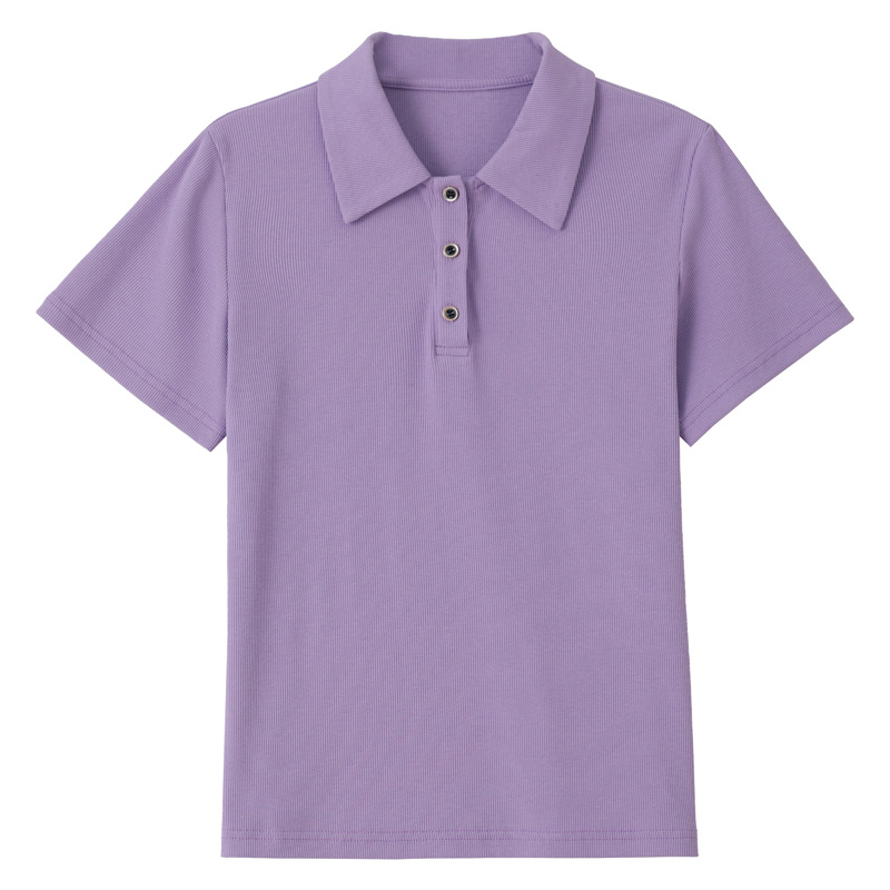 9891# Summer Cotton Short-sleeved T-shirt Women's Loose Button Polo Shirt Solid Color Elegant Jacket