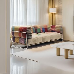 Bauhaus Ethnic Style Fabric Sofa Small Apartment Straight-Shaped Creative Living Room Dopamine Style Homestay Bedroom Sofa