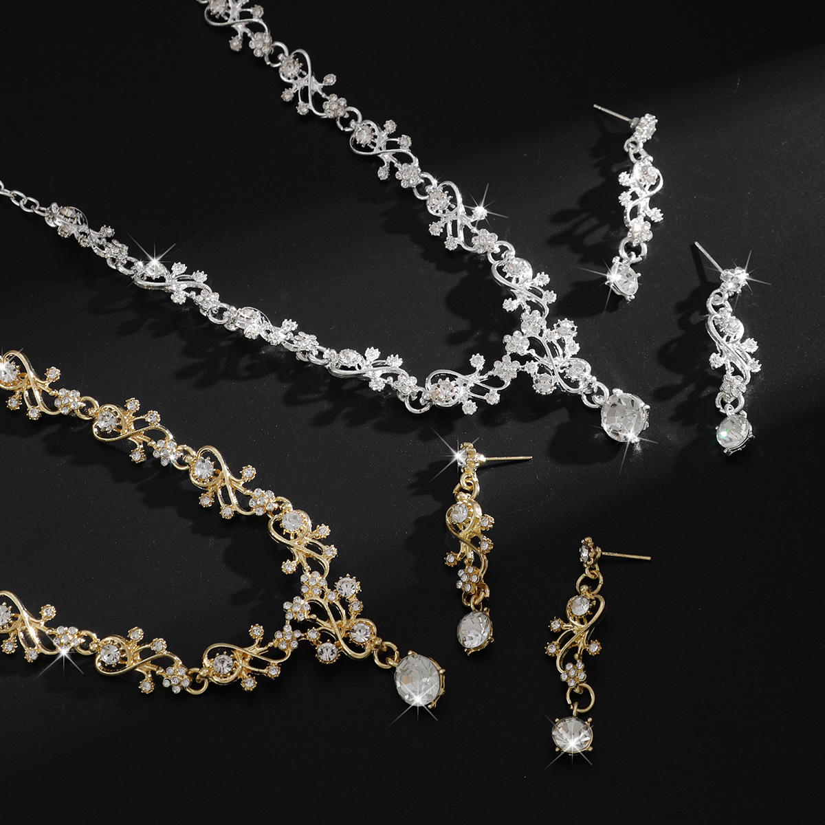 Fábrica de venta directa aleación de diamante de boda collar pendientes joyas de boda joyas de banquete joyas de dama image 4