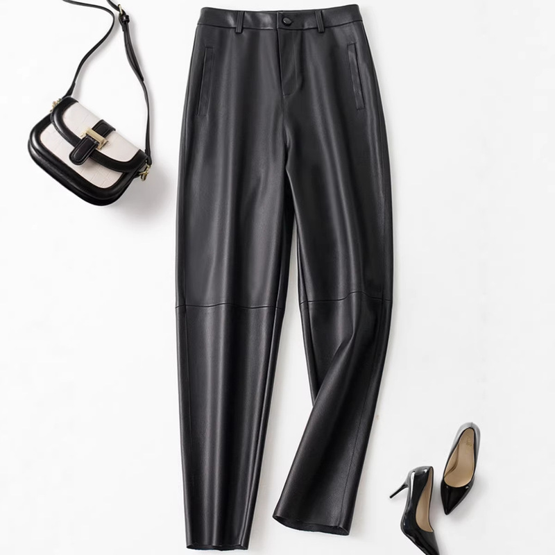 Haining Genuine Leather Pants for Women 2025 New Style Sheepskin Slim-Fit Harem Pants High-Waisted Slimming Cropped Casual Carrot Pants Haining Genuine Leather Pants for Women 2025 New Style Sheepskin Slim-Fit Harem Pants High-Waisted Slimming Cropped Casual Carrot Pants
