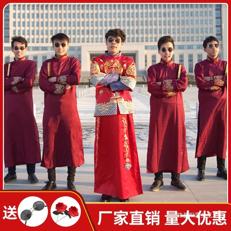 伴郎服中式兄弟装团礼服结婚服装男旗袍秀禾新郎长袍大褂衣服秋冬