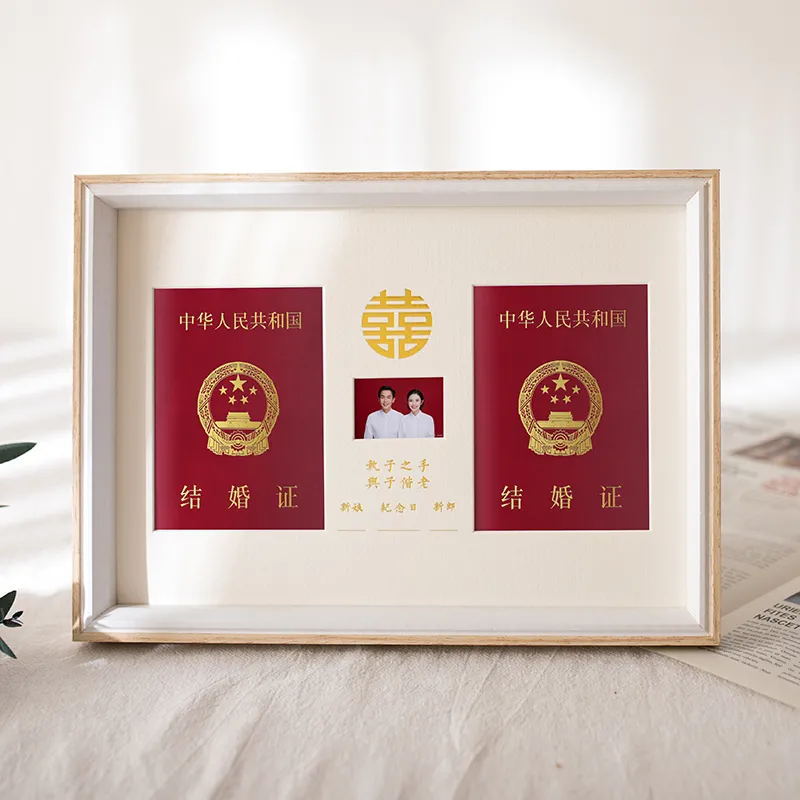 Marriage certificate wooden frame display creative photography engagement anniversary certificate collection lucky character frame wholesale