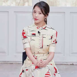 韩星李知恩同款2022夏季女装欧美风翻领短袖小船印花衬衫连衣裙