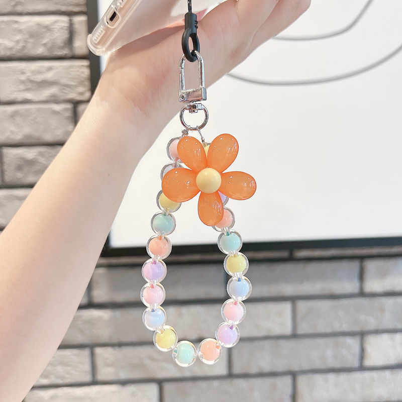 Pequeña Flor de cuentas fresca pulsera DIY cuerda universal del auricular bolsa teléfono caso color caramelo cadena portátil Accesorios