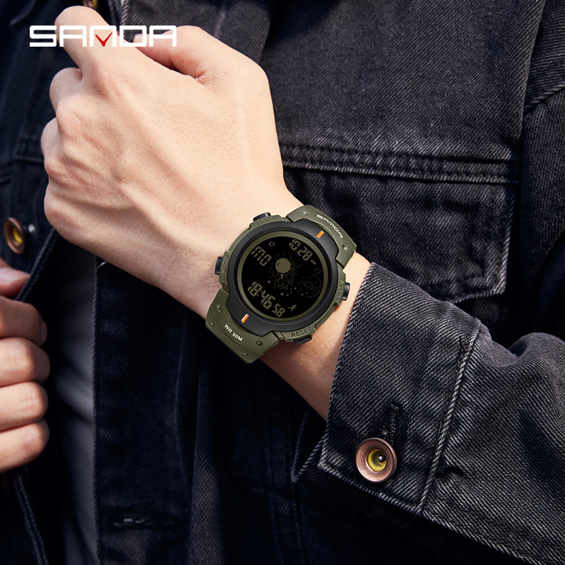 SANDA reloj electrónico astronauta dial reloj electrónico nocturno al aire libre impermeable reloj de montaña multifuncional hombre