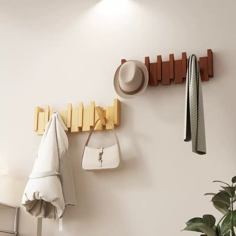 Piano Key-Shaped Coat Hook for Entryway, Wall-Mounted Solid Wood Clothes Hook, Decorative Coat Rack