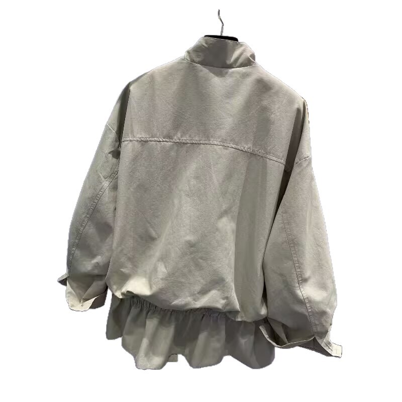 ng2510292 European Style 2026 Spring New Stand Collar Zipper Drawstring Fashionable Loose Casual Mid-Length Trench Coat Women's_ecoleips.com