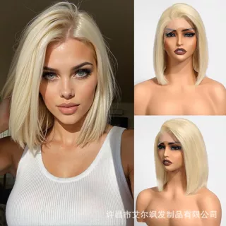 欧美假发女金色Bob真发假发假发厂家现货批发许昌假发前蕾丝假发