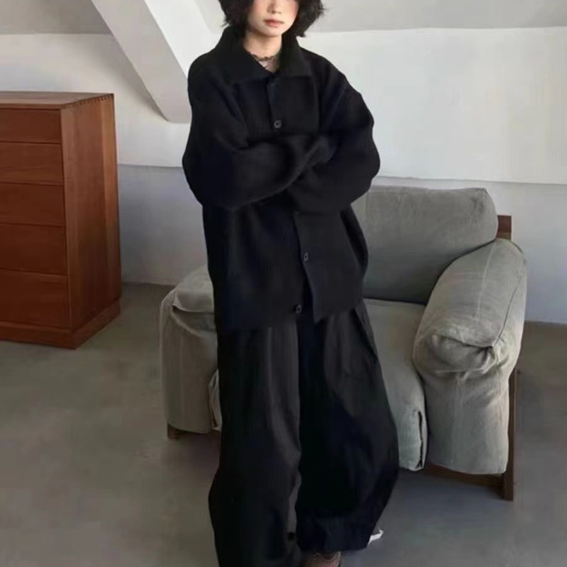2025复古立领开衫毛衣女秋季宽松针织衫上衣外套潮纯色秋冬季可穿|undefined