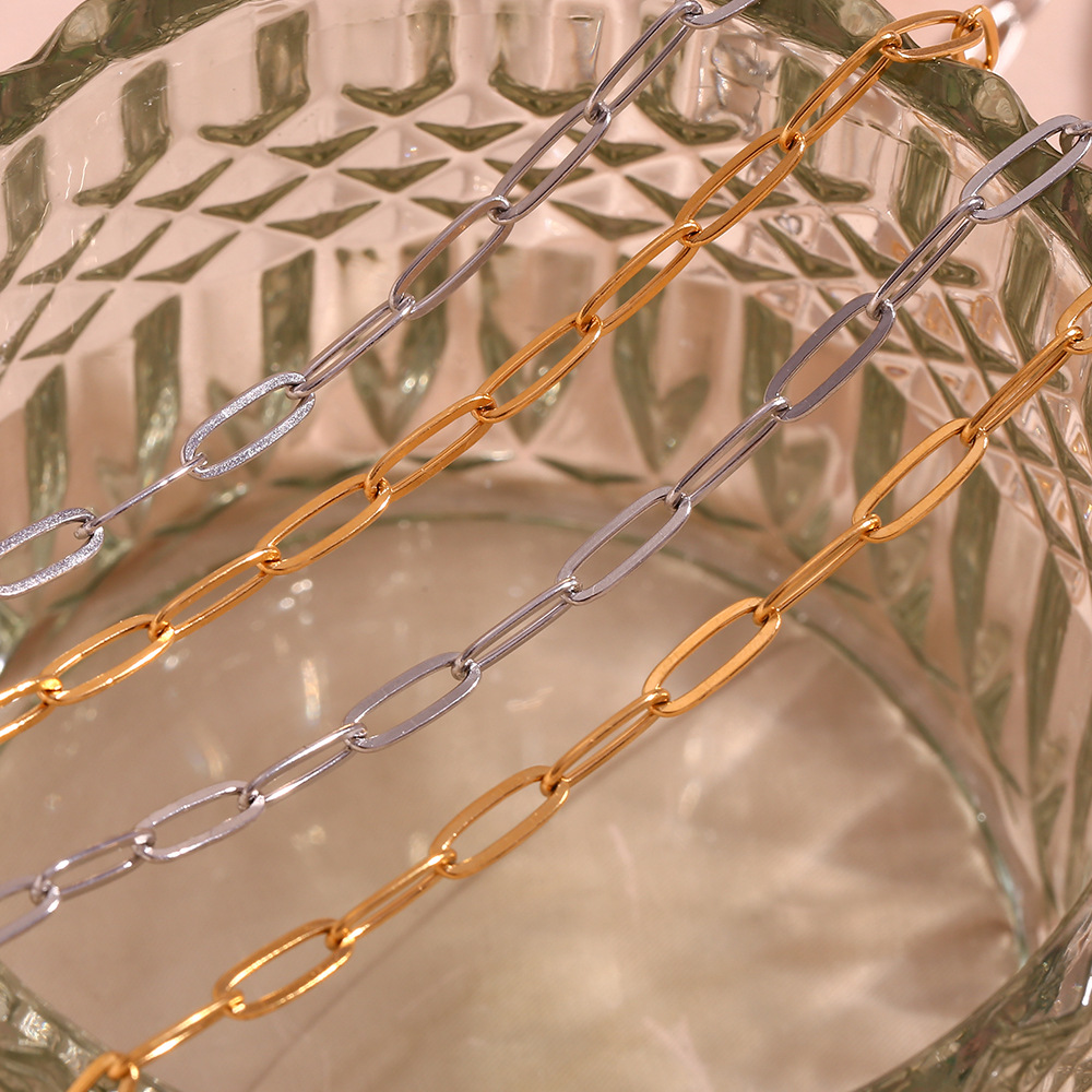 Plated 18K Gold Paper Clip Stainless Steel Chain