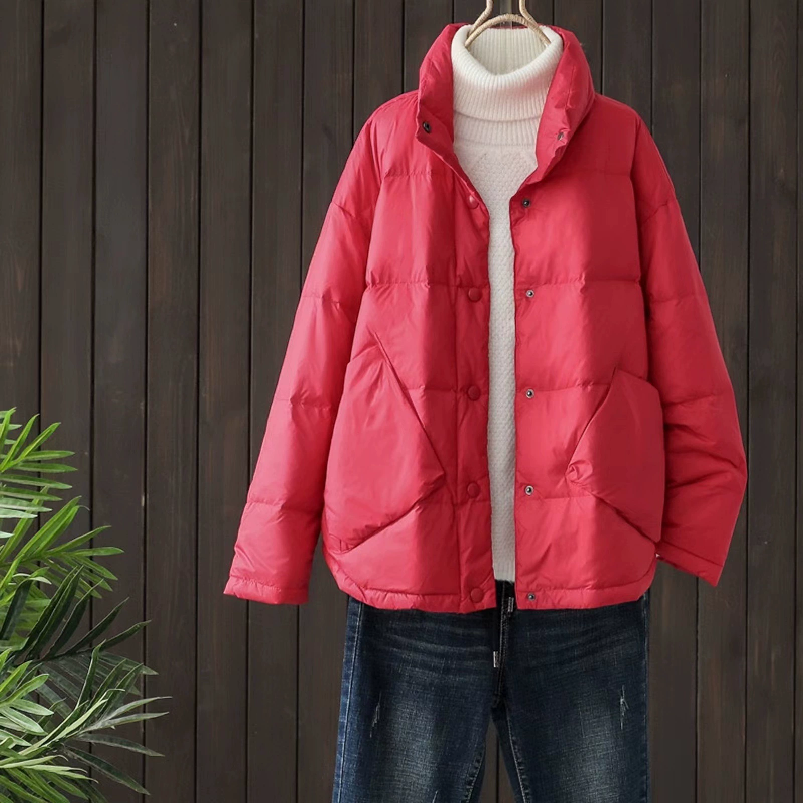 Пальто из бархата с капюшоном и пухом уткой, Oversize