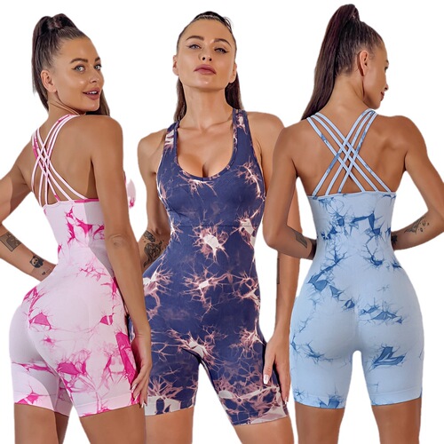 European and American yoga jumpsuit women's tie-dye one-piece vest tight-fitting seamless sports quick-drying fitness yoga clothing for women