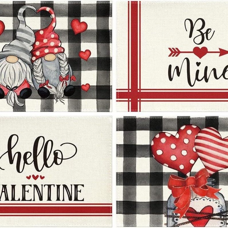 Juego de mantel individual y camino de mesa transfronterizo con estampado de corazones, mantel, tapete aislante térmico, decoración para ambiente festivo, tira larga nórdica para mesa de centro. image 6