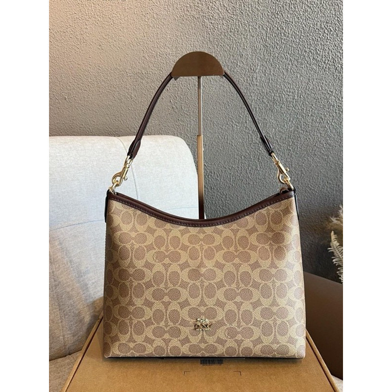 Coach's New Women's Bag Laurel Hobo Bag Classic Monogram Underarm Bag Commuter Large-Capacity Shopping Tote Bag