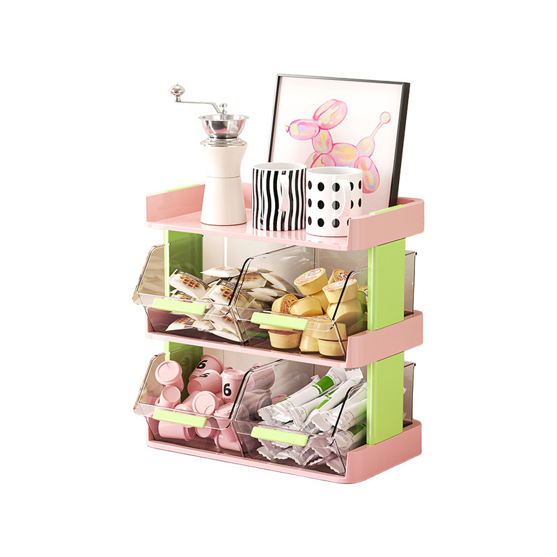 Caja de almacenamiento de escritorio de dopamina bolsa de té de oficina estante multifuncional a prueba de polvo café instantáneo