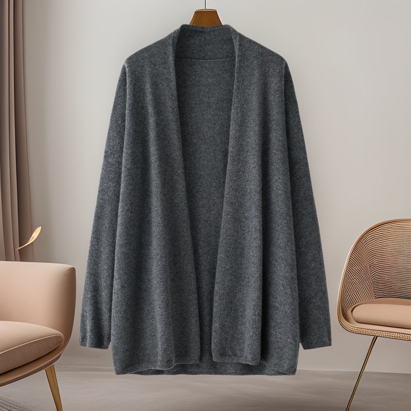 Early Autumn New Style Mid-Length Solid Color Pure Cashmere Cardigan Shawl Loose Elegant Buttonless Knit Sweater Coat Early Autumn New Style Mid-Length Solid Color Pure Cashmere Cardigan Shawl Loose Elegant Buttonless Knit Sweater Coat