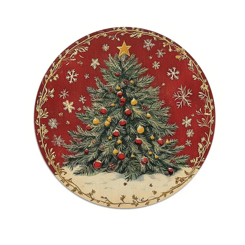 Transfronterizos Amazon temu Navidad lino redondo almohadilla de mesa de corte borde artesanía cocina almohadilla de mesa de comedor