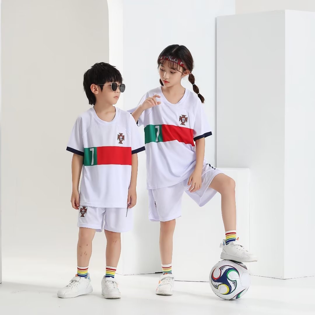 22-23 Portugal away white No. 7 C Luo football uniform suit children's digital printed jersey 14-30 size