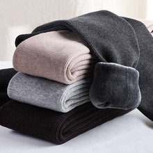 竖条螺纹加绒加厚打底裤女外穿秋冬季韩版高腰显瘦学生一体保暖裤