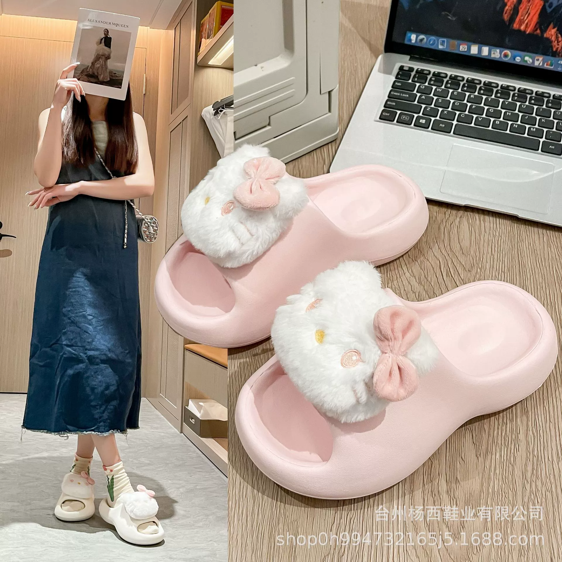 Летние новые тапки женские мультфильмы милые холодные шлепанцы на открытом воздухе EVA мягкая подошва противоскользящие удобные тапочки