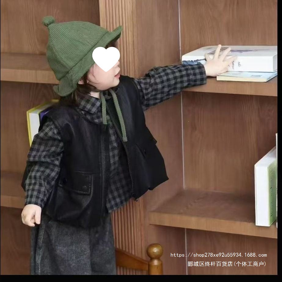 儿童皮衣马甲衬衫两件套春秋款2026新款宝宝男童痞帅韩版外穿坎肩