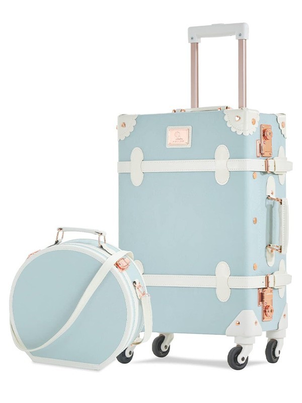 Bộ vali du lịch nhẹ màu xanh nhạt 20 inch bánh xe vạn năng kèm túi đựng mỹ phẩm — màu xanh nhạt