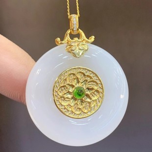 Fubei Diamond Jewelry [18K Gold Inlaid with Hetian Mutton Fat White Jade Large Safety Buckle Pendant] Bare Stone Size 30*30mm