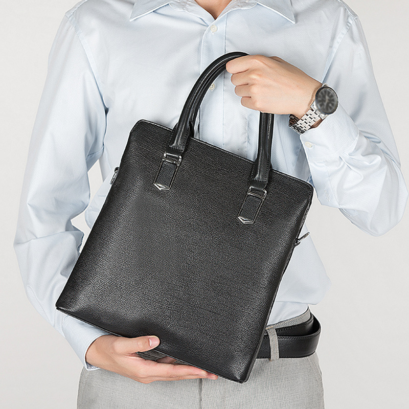 Maletín vertical bolso de los hombres primera capa de piel de vaca bolsa de mensajero casual de negocios bolso de los hombres de cuero negro entrega de una sola pieza