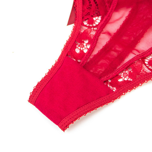 Sexy lace big bow thong women's transparent hollow women's T-pants underwear women's tempting low-waist black series