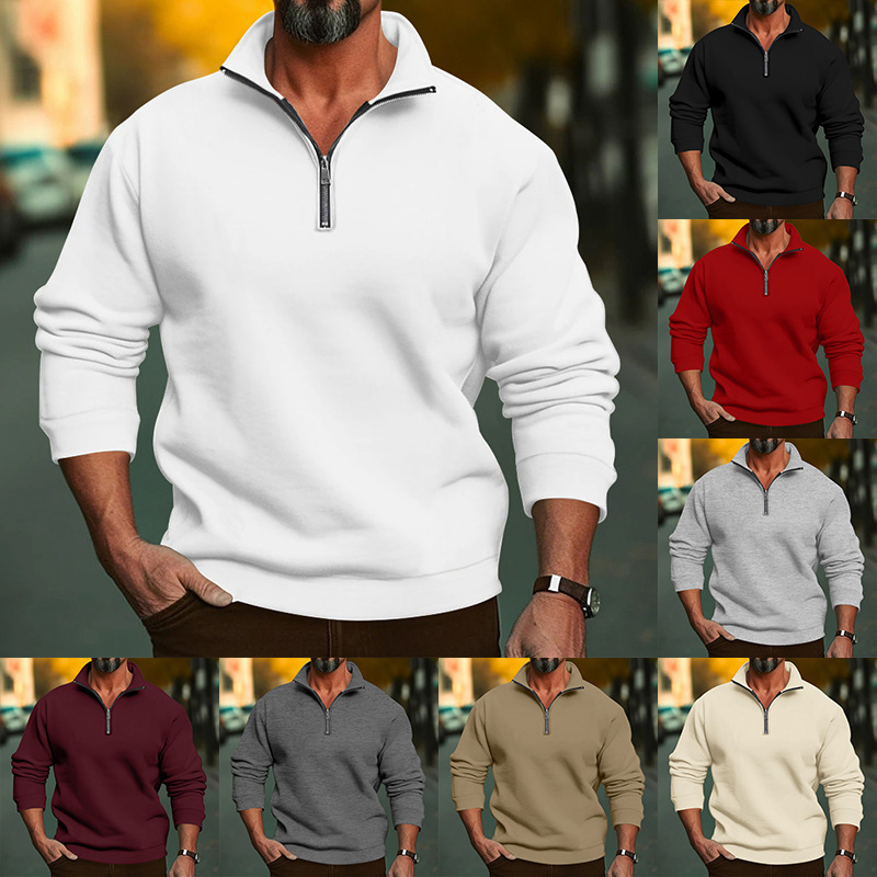 Cross-Border European and American Style Autumn and Winter Men's Casual Solid Color Long-Sleeve Half-Zip Stand Collar Short-Sleeve Top Men's Sweatshirt Cross-Border European and American Style Autumn and Winter Men's Casual Solid Color Long-Sleeve Half-Zip Stand Collar Short-Sleeve Top Men's Sweatshirt