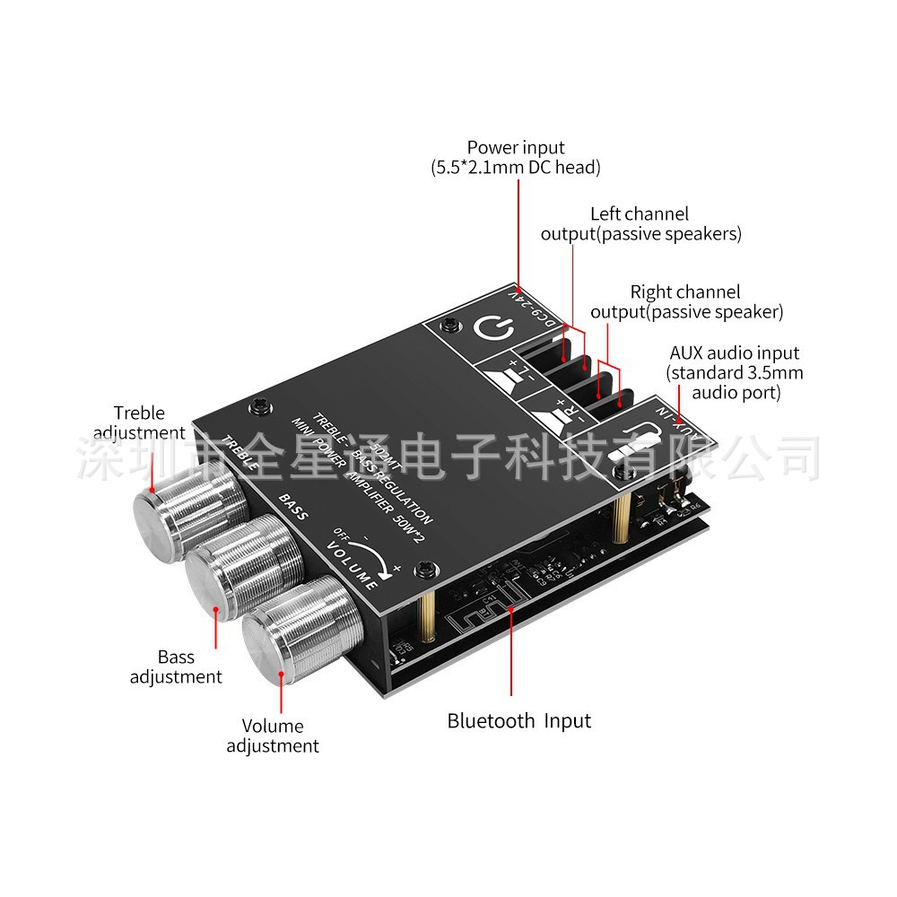 Cross-Border Dedicated Car Bluetooth Module Power Amplifier 2.0 Two-Channel Stereo High and Low Tone Adjustment Power Amplifier Board 502Mt