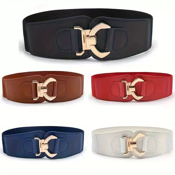 European and American Fashion Simple Slimming Gold Buckle Hook Buckle Four Seasons Commuter Women's Decorative Belted Loose Loose Wide Waist Cover PU Belt