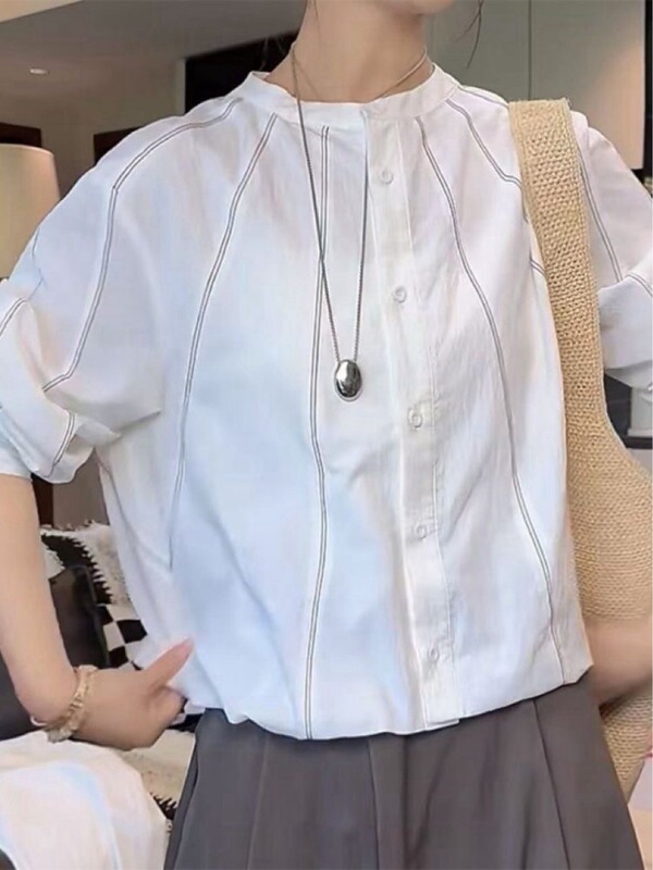 白色衬衫女小个子春秋季新款明线设计感小众高级感长袖防晒衬衣女|undefined