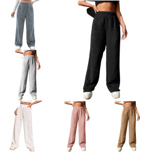 2023 European and American Foreign trade new autumn and winter solid color fashion plush casual pants loose comfortable skin velvet warm trousers