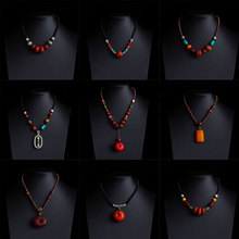 复古时尚仿蜜蜡平安扣吊坠项链锁骨链简约民族风编织黑绳链毛衣链