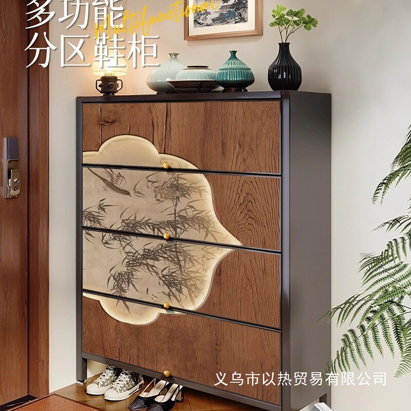 Shoe Cabinet for Home Entrance, Song Dynasty Aesthetic Integrated Wall-Mounted 2025 New Model Storage Cabinet, Large Capacity Entryway Steel