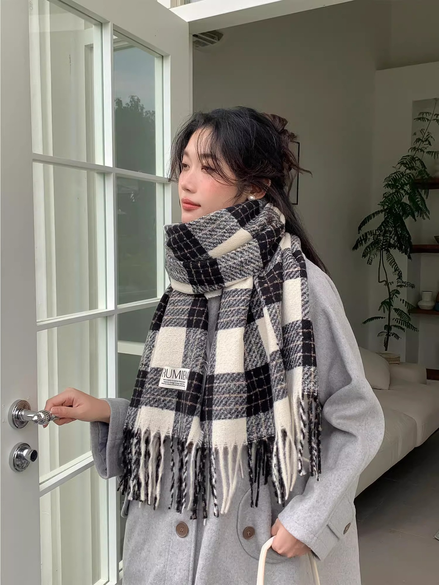 Red Checkered Scarf For Women Warm Winter Autumn Accessory_voghion.com