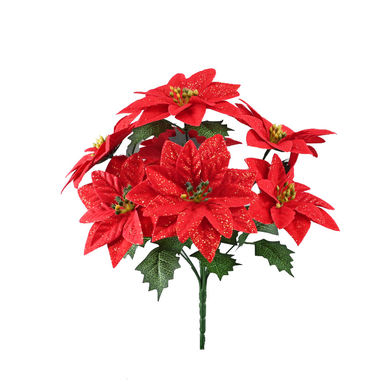 Simulación de 7 flores de Navidad tela de vello flor de Navidad decoración de Año Nuevo decoración de árbol de Navidad cabeza de flores de Navidad