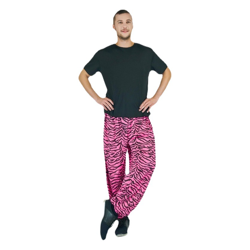 Pantalones harem de los hombres adultos europeos y americanos de Halloween fiesta Cosplay pantalones de cebra Rosa traje de rendimiento en etapa