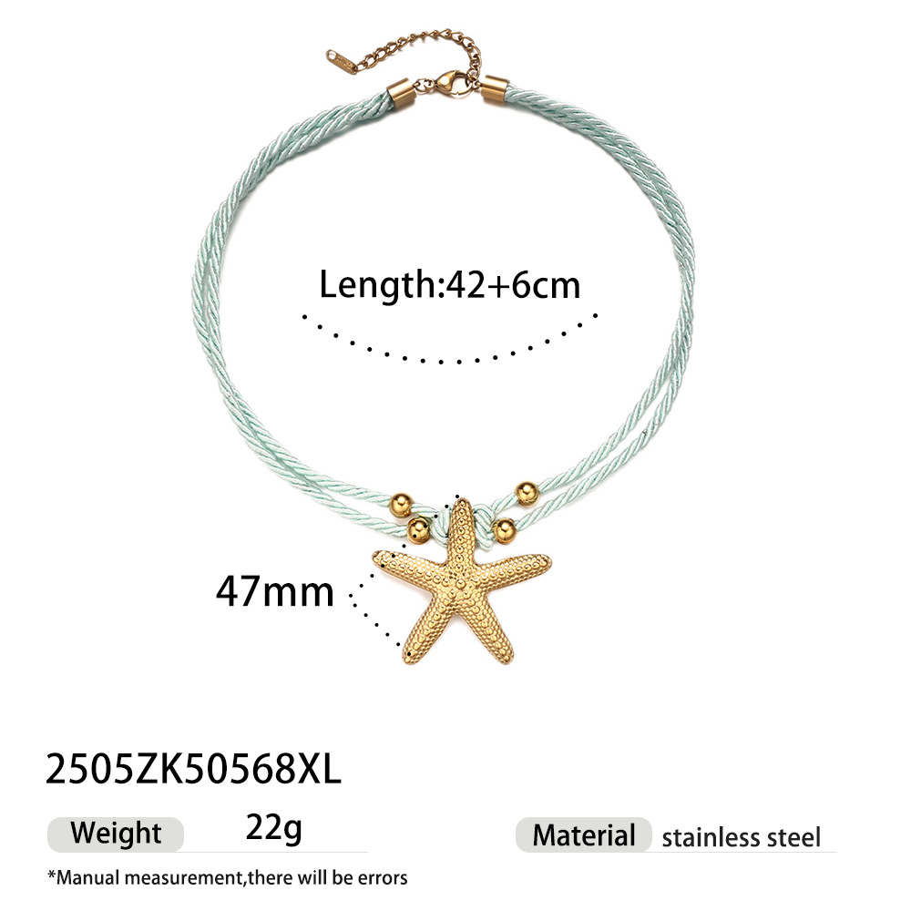 Tena collar de acero inoxidable europeo y americano diseño de nicho femenino hilo de color tejido concha estrella de mar collar de concha tendencia image 14