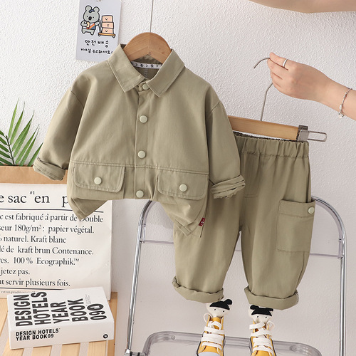  Autumn New Boys Workwear Cardigan Long Sleeve Two-piece Set Boy Baby Casual Pants Suit Dropshipping