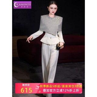 菲梦伊高级感气质三件套女冬季商务正装西装外套配披肩阔腿裤套装