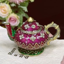 新品珐琅彩首饰盒中式轻奢复古创意茶壶摆件手工艺品家居饰品批发