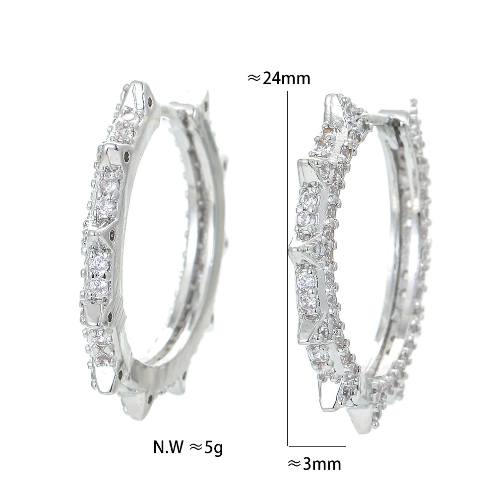 Unisex Gender Plating Design Fashion Style Fashion Big Circle Pointed Earrings Simple Micro-inlaid Zircon Copper Earrings