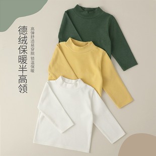 De velvet half turtleneck warm bottoming shirt for boys and girls, medium and large Children, spring and autumn long-sleeved T-shirt top