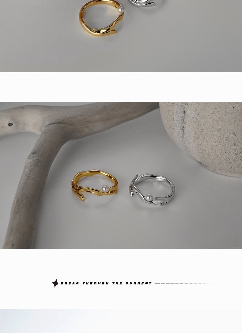 Fashion Irregular Sterling Silver Plating Artificial Pearls Open Ring 1 Piece