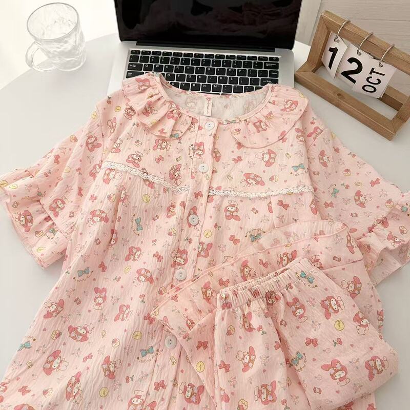 Doll Collar Home Wear Cloud Cotton Melody Cartoon Cute Pajamas with Chest Pads for Women Summer Short-Sleeved New Style Wholesale Doll Collar Home Wear Cloud Cotton Melody Cartoon Cute Pajamas with Chest Pads for Women Summer Short-Sleeved New Style Wholesale