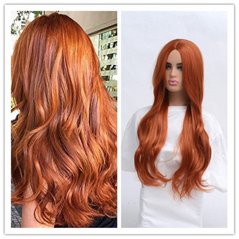 Cross-border new chemical fiber wig European and American wig women's long curly hair copper red long curly hair orange long hair