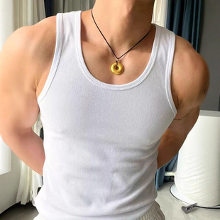 New summer fashion brand solid color quick-drying stretch tight sports thread vest men's sleeveless waistcoat fitness training running