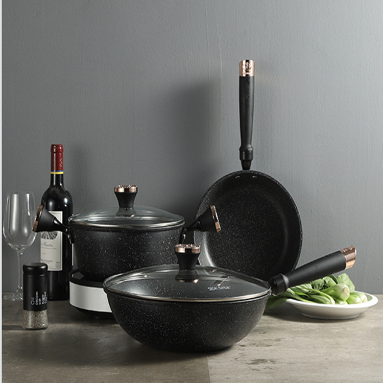 麦饭石礼盒锅具套装三件套组合装活动礼品锅无油烟不粘锅锅盖厂家